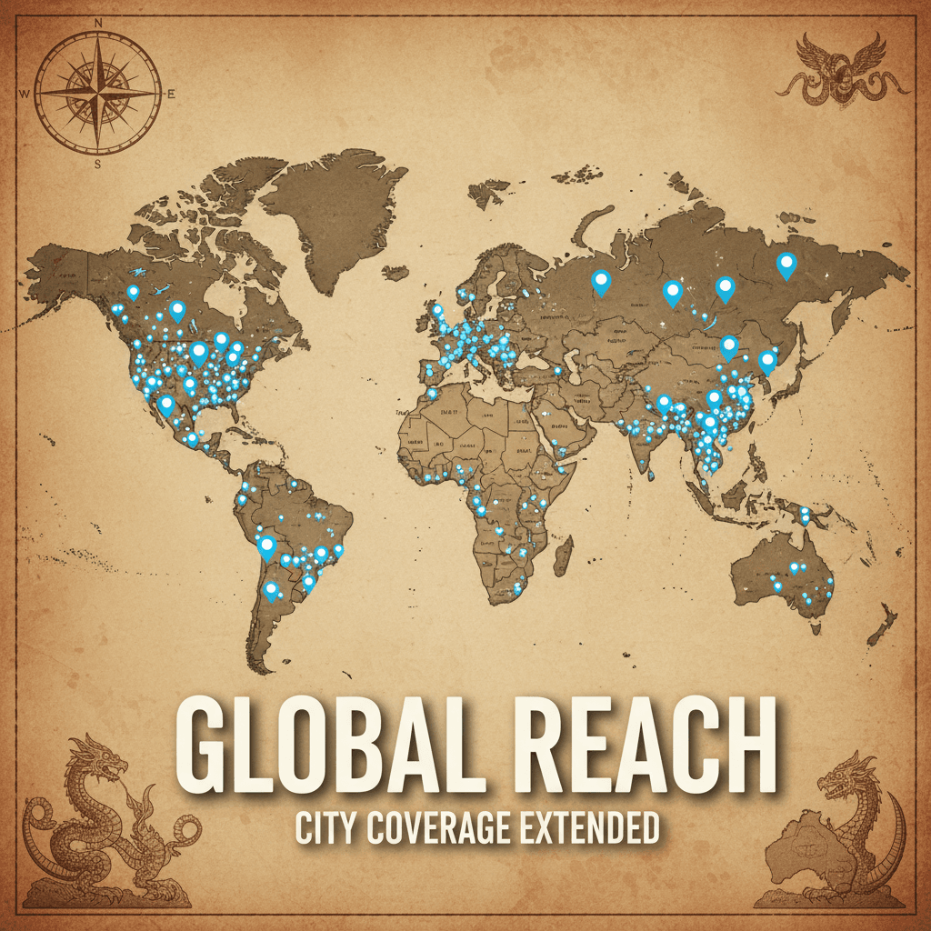 Map with location pins marking multiple cities for service coverage