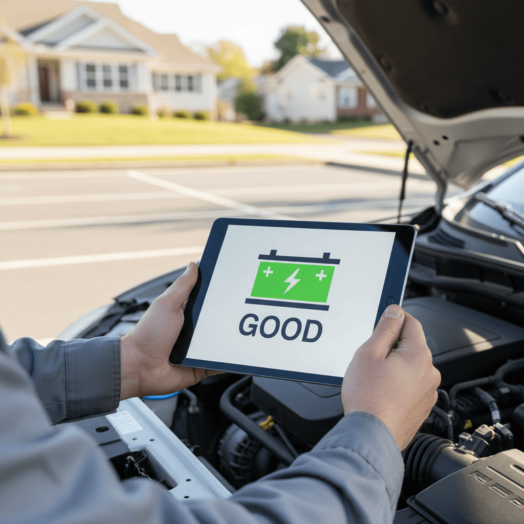Mechanic using a diagnostic tablet to check a car's electrical system in Virginia Beach